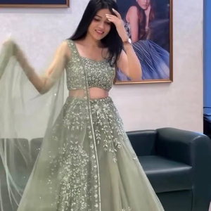 Elegant Soft Smooth <b>Fabric</b> Multi Coding Sequence Work Bright Color Bollywood Style Lehenga Choli Wedding Party Diwali Wear - Product Image 1
