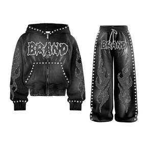 Conjunto Deportivo para Hombre con Logotipo Personalizado al por Mayor, Estilo Oversize, Lavado Ácido, con Pedrería, Estampado Vintage, Transpirable - Product Image 5