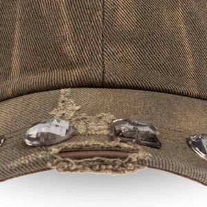 Gorra de Béisbol Vintage a Rayas de 6 Paneles con Decoración de Diamantes de Imitación, Unisex, de Sarga de Algodón, Estilo Casual, Ajustable para Primavera y Otoño - Product Image 3