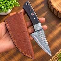 Couteau miniature en cuivre damas forgé à la main, manche en bois, étui en cuir, pour le camping, la randonnée et la chasse.