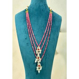 Collier en laiton plaqué or de haute qualité, orné de perles roses, style Ahemdabadi Kundan, pour femmes, cadeau pour mariage et soirée - Product Image 1