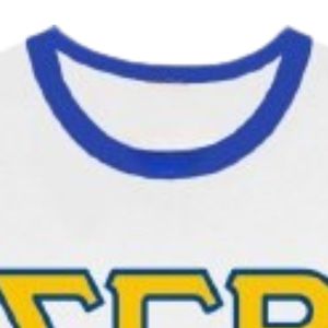Camiseta de Manga Corta con Letras Sigma Gamma Rho, Color Blanco con Ribete Azul, para Mujer, Hermandad Griega, Cuello Redondo, Personalizada, Casual, Universitaria - Product Image 3