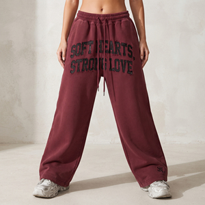Pantalon de jogging d'hiver personnalisé brodé, en molleton respirant et écologique, taille mi-haute, coupe large, avec cordon de serrage, effet vieilli - Product Image 1