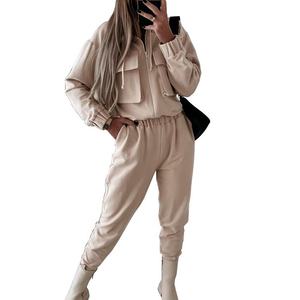 Conjunto deportivo de moda para mujer, pantalones holgados de color sólido con cordones, conjunto de ropa deportiva informal, chándal de fitness, nuevo diseño - Product Image 1