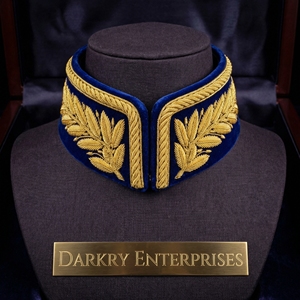 Custom Hand Gold Bullion Embroidery Deep Blue Collar Detailed <b>Wheat</b> Leaf Motif Bespoke Garment Apparel Manufacturing Service - Product Image 6