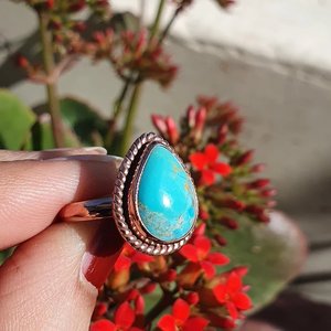 Teardrop <b>Turquoise</b> <b>Ring</b> Rose Gold Finish 925 Sterling Silver Handmade Boho Gemstone Jewelry for Women - Product Image 3