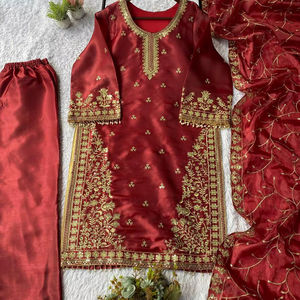 Kurta et pantalon en soie JMY traditionnels et élégants avec dupatta – Tenue de cérémonie - Product Image 1