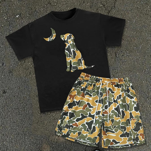 <b>Men</b> Stylish <b>Summer</b> Two Piece T Shirt Shorts Set Lightweight Breathable Cotton Casual Streetwear Fashion Gym Clothing - Product Image 1