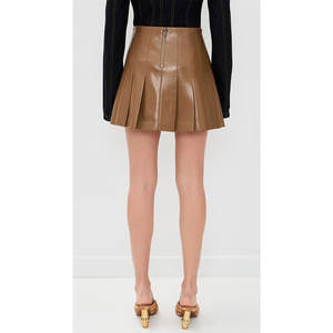 Minifalda Plisada Personalizada para Mujer, Color Marrón, Cintura Alta, Cuero Sintético de Alta Calidad, Venta al Por Mayor - Product Image 3