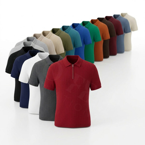 Polo en polyester côtelé 100 %, doux, confortable, uni, avec fermeture éclair, pour hommes, vente en gros, prix bas. - Product Image 1