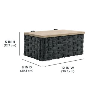 Panier en résine tressée avec couvercle en bois naturel - Product Image 2