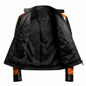 Blouson de moto en cuir pour homme, style color-block, manches longues, coupe-vent, style motard, toutes saisons, pour adulte - Product Image 4