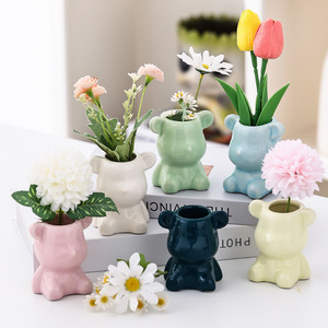 Vase en céramique ours mignon et moderne, couleur unie émaillée, ornement d'aromathérapie, décoration de bureau pour la maison et le jardin intérieur - Product Image 5