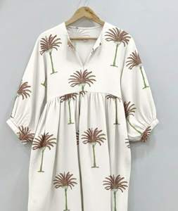 Vestido Midi Bohemio de Verano para Mujer, Cuello en V, Cierre con Cordones, Ecológico, 100% Algodón, Estampado Floral, Corte en A - Product Image 3