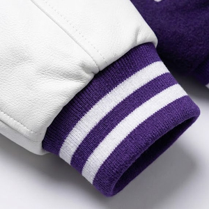 With Customization Product OEM ODM Casual Color Block With Embroidery <b>Purple</b> & White Loose Fit College Baseball <b>Varsity</b> <b>Jackets</b> - Product Image 4