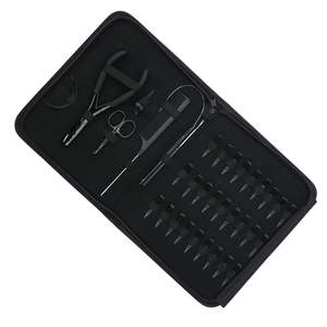 Kit complet d'installation d'extensions capillaires en acier inoxydable : Outil de sertissage, crochet de tirage, enfileur de boucles, scellant pour extensions à bandes - Product Image 1