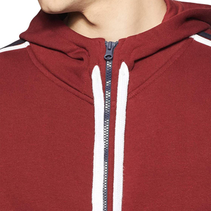 Sweat-shirt à capuche zippé rouge pour homme, coupe classique, couleur unie, en molleton bouclette, décontracté, pour l'automne - Product Image 6