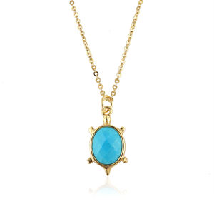Wholesale 18k gold plated turtle pendant necklace with turquoise oval stone personalized december birthstone gift everyday chic - Product Image 1