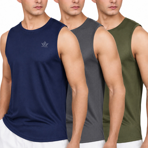 Camiseta sin Mangas Deportiva SPARKVEL para Hombre, de Color Sólido, Tejida, Cuello Redondo, Secado Rápido, Gris, Rojo, Azul - Product Image 5