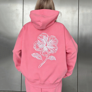 Sudadera con Capucha Holgada y Personalizada para Mujer, de Felpa de Algodón de 400 g/m², Color Rosa, Estilo Casual, con Hombros Caídos y Bordado - Product Image 3