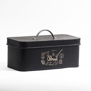 Black <b>Metal</b> Bread Box <b>with</b> <b>Lid</b> and Handle Rectangular <b>Tin</b> Food Storage Container for Kitchen - Product Image 3