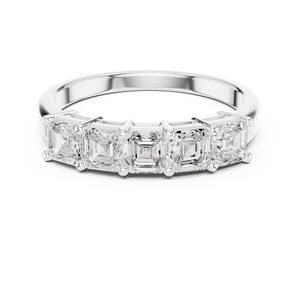 แหวนแต่งงานหรือแหวนครบรอบดีไซน์มินิมอล ทองคำขาว 14k เพชรทรง Asscher  เพาะเลี้ยงในห้องปฏิบัติการ  แบบครึ่งวงนิรันดร์ สามารถสวมซ้อนกันได้ - Product Image 1