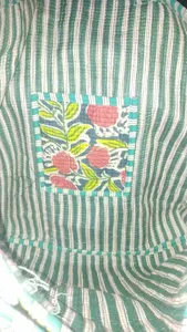 Designer Blue <b>Quilted</b> Cotton Tote Bag with Red Floral Hand Block print Open Casual Shopping Reusable <b>Handbag</b> For Women - Product Image 5