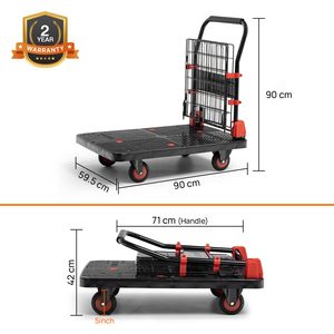 300 Kg <b>Foldable</b> Plastic Platform <b>Trolley</b> with Basket Cage | Portable Hand Truck with 360° Wheels for Warehouse & Home Use - Product Image 5