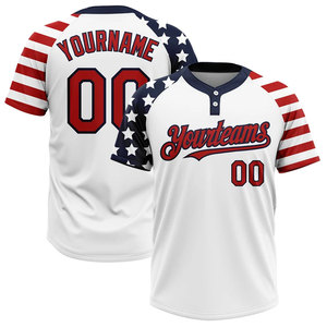 Maillot de baseball patriotique personnalisé unisexe à manches courtes, col boutonné, rayures et étoiles, nom et numéro de l'équipe, maillot de softball - Product Image 1