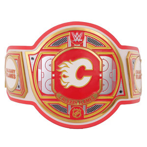 Ceinture de championnat de lutte professionnelle personnalisée en cuir, inspirée des Calgary Flames, à taille haute, avec plaques métalliques premium pour les fans - Product Image 6