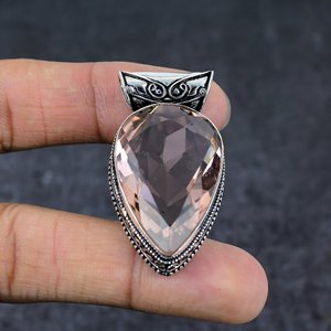 Pendentif Vintage en Morganite Coupe Poire, Alliage Plaqué Argent Antique, Style Bohème, Sertissage Canal, Forme Goutte d'Eau, Charme Unisexe, Cadeau - Product Image 2