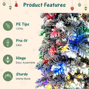 8FT <b>6FT</b> 4FT Pre-Lit Pencil Christmas <b>Trees</b> Set 3 Slim Fir <b>Trees</b> with 1370 PE Flocked Decoration for Xmas Holiday - Product Image 5