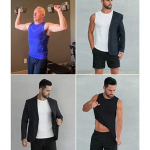 Men's <b>Black</b> Blue Geometric Sleeveless Tank <b>Top</b> O-Neck Quick Dry Sporty Compression <b>Vest</b> Knitted Polyester Fit Shirt - Product Image 5