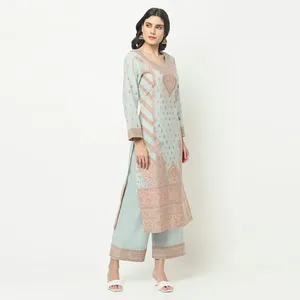 Tissu en coton biologique tissé non coupé pour robe avec dupatta - Product Image 2