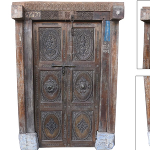 Haswani Handicrafts - Puerta Tallada en Madera Maciza con Marco, Panel de Entrada Rústico Hecho a Mano - Product Image 2