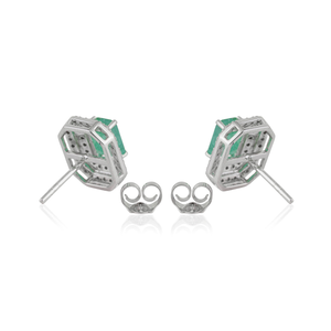 Handmade Collection of 100% Natural Zambian <b>Emerald</b> & Diamond Double Cluster <b>Stud</b> <b>Earrings</b> Latest 14K White Gold Bulk Jewelry - Product Image 6