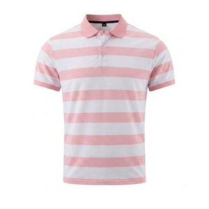 Chemises polo homme en tricot personnalisées, rayures blanches et roses, manches courtes, respirantes, séchage rapide, style streetwear, pour le golf. - Product Image 1