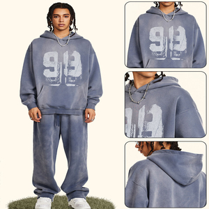 Sweat à capuche en molleton de coton 330G pour homme, doux et confortable, style rétro graffiti, motif uni, coupe classique, tendance streetwear automne/hiver - Product Image 2