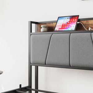 Twin Size <b>Bed</b> Frame with Storage Headboard Up-Holstered & Charging Station Solid & Stable No Box Spring Needed <b>Easy</b> Assembly - Product Image 5