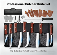 Ensemble professionnel de 14 couteaux de boucher forgés à la main, adaptés au barbecue et au camping en plein air, avec sacs