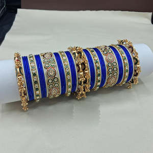 Gold Plated Crystal Ruby Pearl Meenakari Bridal <b>Bangles</b> <b>Set</b> - Product Image 1