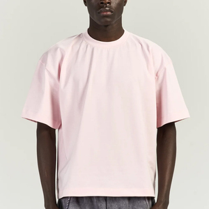 T-shirt Homme Oversize Uni à Manches Courtes Col Rond Décontracté en Polyester/Coton Tissé Teint Uni Marron Vierge à l'Avant - Product Image 5