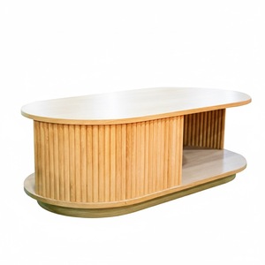 Modern Oval Wood <b>Coffee</b> <b>Table</b> With Open Shelf Storage Midcentury Living Room Furniture - Product Image 6