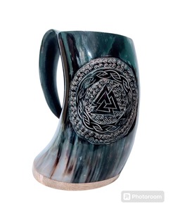 Handcrafted Customised Viking Carving <b>Ceramic</b> Drinking Horn <b>Mug</b> Highly Polished Natural Horn India for Business Gifts-Wine Beer - Product Image 2