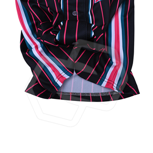 Maillot de baseball respirant sublimé pour femmes, manches courtes, boutonné, rose et noir à fines rayures, qualité supérieure, fabriqué au Pakistan - Product Image 6