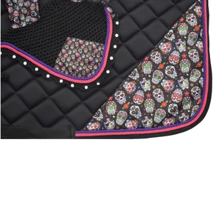 Tapis de selle et bonnets assortis de la série Horse Black SKULL, style anglais, en tissu coton, pour équitation anglaise, tapis de selle polyvalent. - Product Image 4