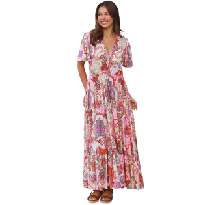 Vestido maxi informal con estampado floral para mujer, vestido con cuello cuadrado y aberturas - Product Image 4
