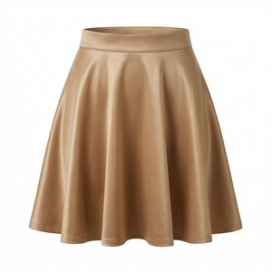 Women A-Line Mini <b>Skirt</b> PU Leather Satin <b>Elastic</b> Waist Shiny Solid Color Pleated Design All Seasons Wear - Product Image 1