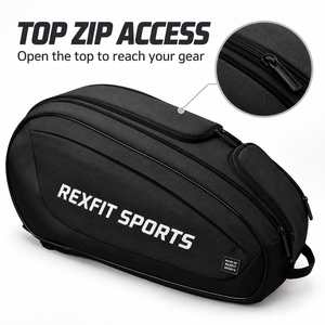 กระเป๋าใส่ไม้เทนนิสสีดำ REXFIT SPORTS พร้อมซิปปิดและสายสะพายไหล่บุนวม สำหรับฝึกซ้อมและเดินทาง - Product Image 5