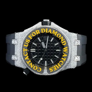 Reloj de Cuarzo con Esfera Negra Redonda, Diamantes Moissanite y Correa de Goma Negra, Diseño Clásico, Última Colección - Product Image 6